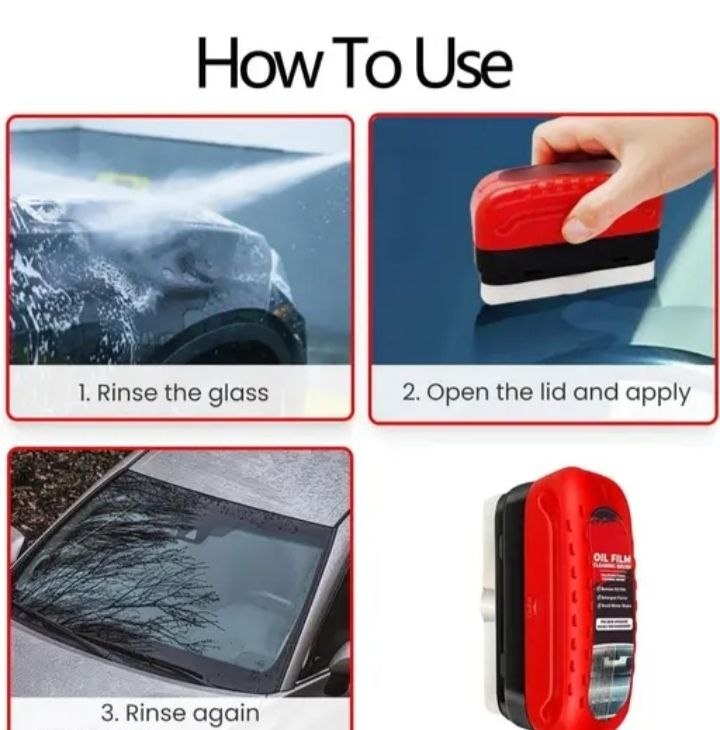 Oil Film Cleaning Brush & Car Glass Cleaner | Windshield Defogger & Stain Remover for Interior & Exterior | Anti-Mist, Oil Stain Remover for Car Windows, Mirrors & Glass
